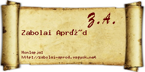 Zabolai Apród névjegykártya